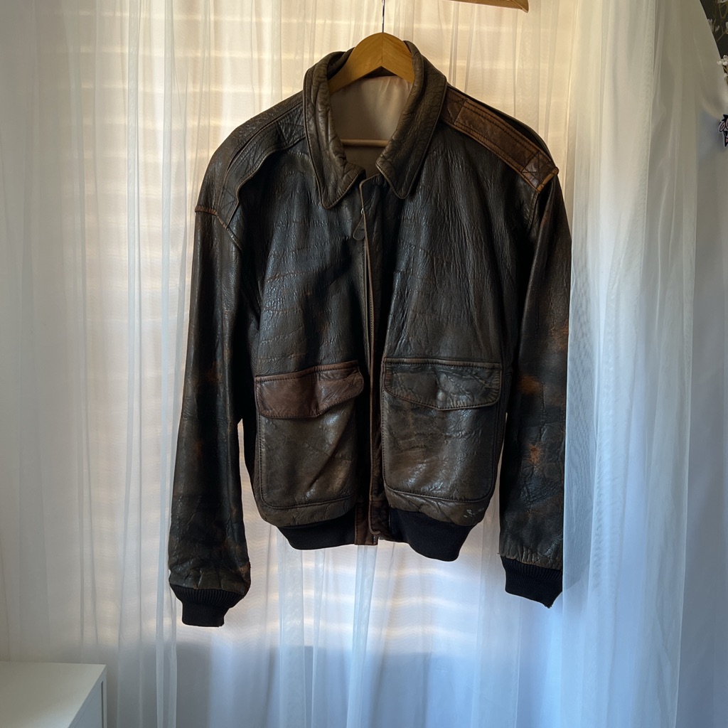 Vintage 1980s A2 Avirex Dark Brown Leather Jacket